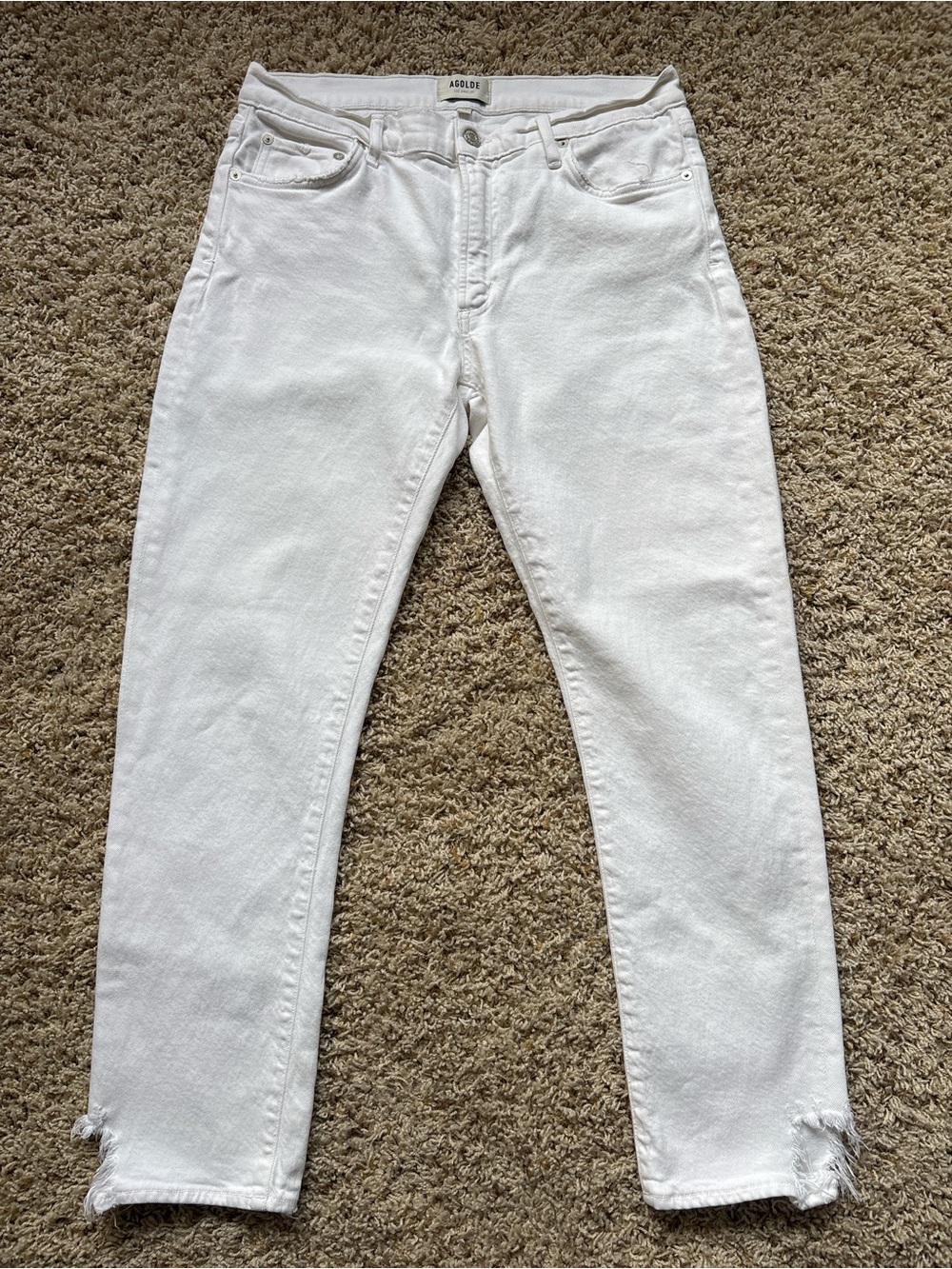 AGOLDE Toni Mid Rise Straight Leg Distressed Jean White 30